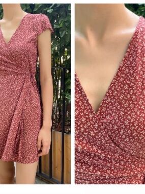 Brandy Melville Rust Red Floral Wrap Midi Dress